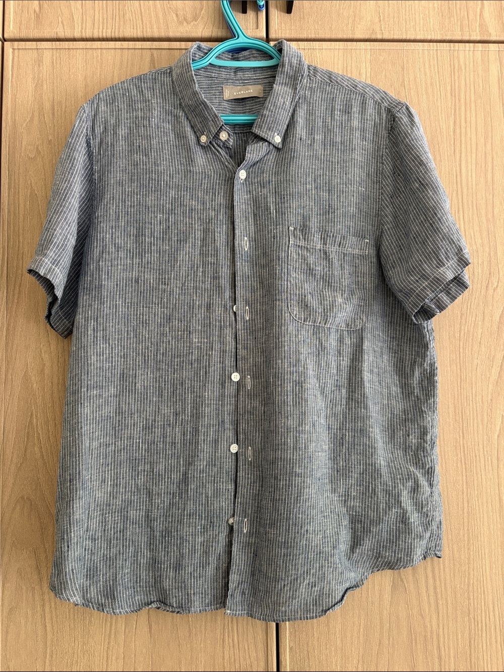 Men's Everlane Short-Sleeve Button-Down Shirt in Blue and White Stripe